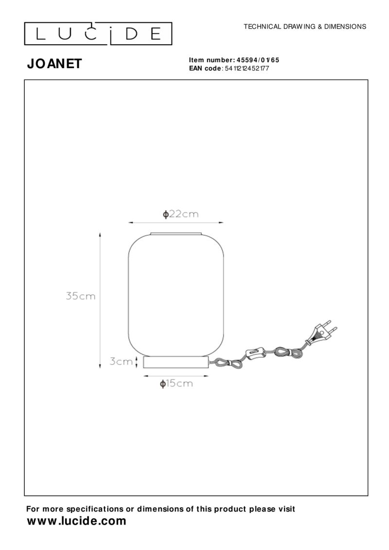 Lucide JOANET - Stolová lampa - Ø 22 cm - 1xE27 - Smoke Grey